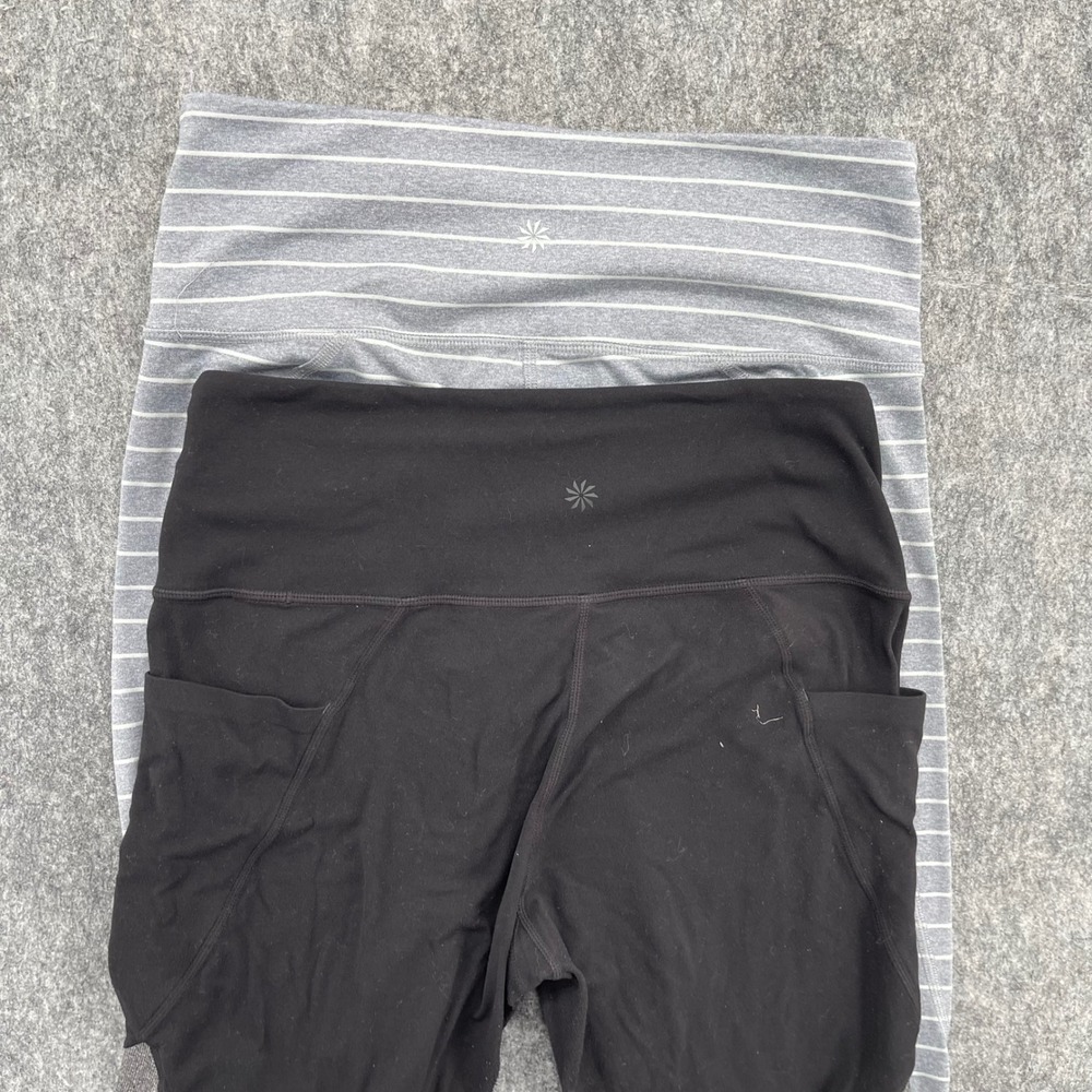 Athleta Leggings Womens Medium Grey White Striped High Waisted Yoga Bundle